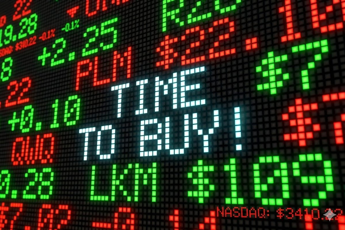 Stock market ticker showing Time to Buy